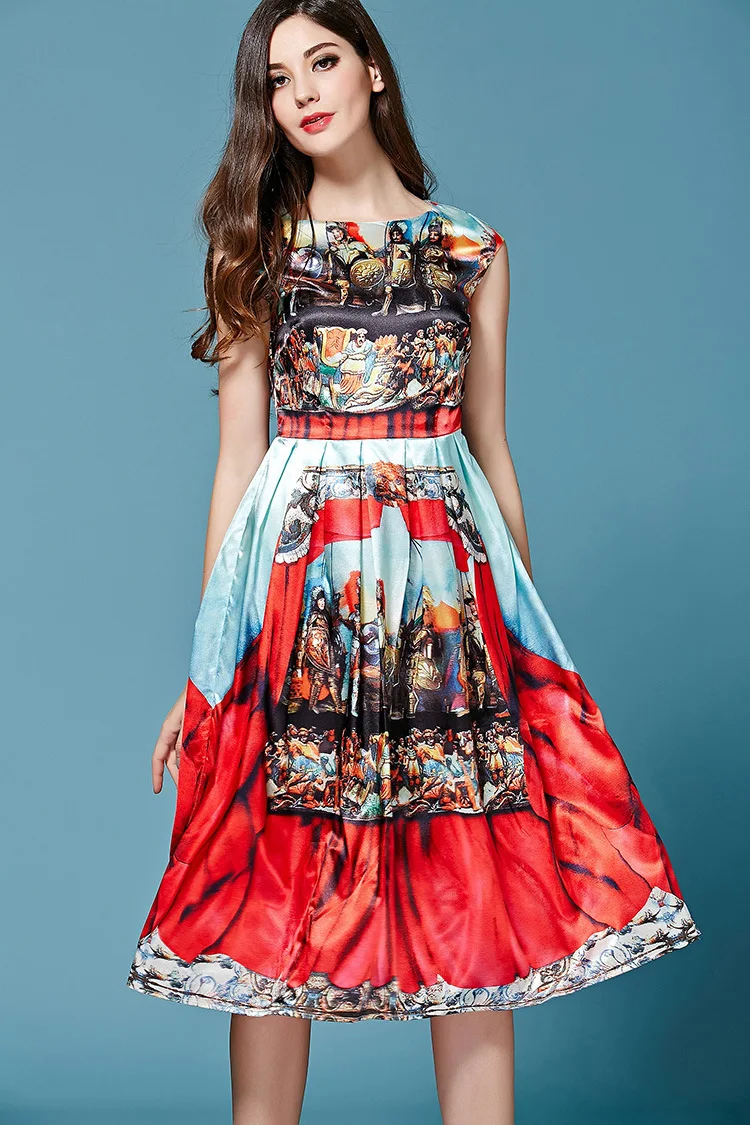 

Женское богемное платье без рукавов, Элегантное летнее платье с цветочным принтом и круглым вырезом, 73096