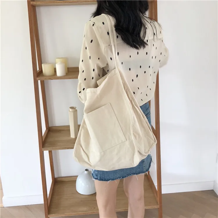 

New Fashion ins Handbag Shoulder Bag Ladies Casual Eco Tote Folding Reusable Shopping Bags Purse Female Thick Canvas Cloth Big