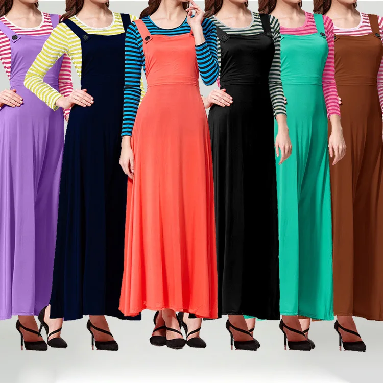 Полосатое мусульманское женское платье с длинным рукавом и футболка из двух