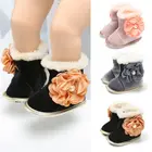 Зимние ботинки для маленьких девочек; Зимние ботинки с цветочным рисунком; Милые теплые вечерние ботинки для новорожденных; 0-18M