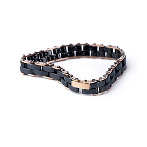 Black Bracelet Двухслойные энергетические керамические браслеты для женщин и мужчин, высокое качество, розовое золото, нержавеющая сталь, здоровый браслет, подарок - Окраска металла: Black Bracelet