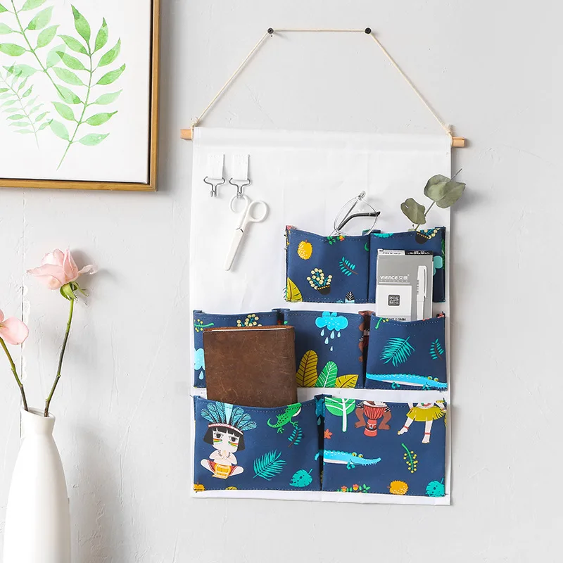 INS шаблон хлопок висит сумка для хранения 3 кармана настенный шкаф повесить мешок