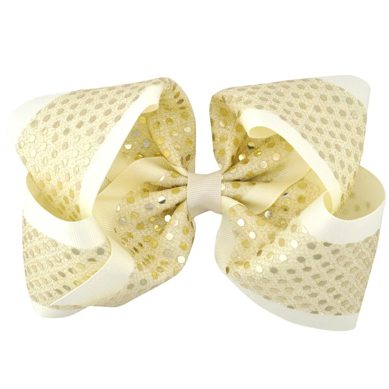 FJ1118-8milk white 8 дюймов Многоцветный бантик для волос с пайетками заколки для волос корсажная лента головные уборы для девочек праздничные вечерние аксессуары для волос - Цвет: FJ1118-8milk white