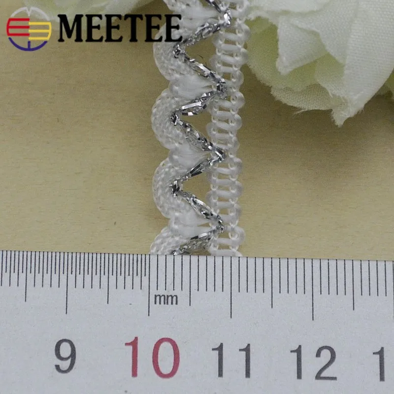 Meetee 1 см ширина Золотая Серебряная линия изогнутая кружевная отделка Лента ткань