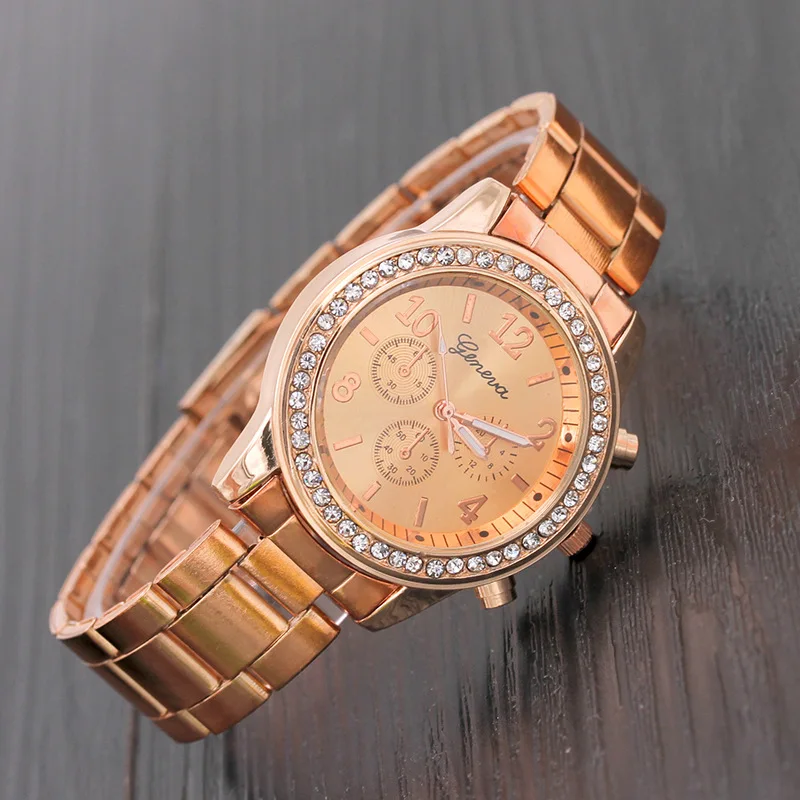 

Relogios 2018 Hot Sale Geneva Fashion women watch Unisex Rose Gold Stainless Steel Rhinestone Sport Digital quartz watch