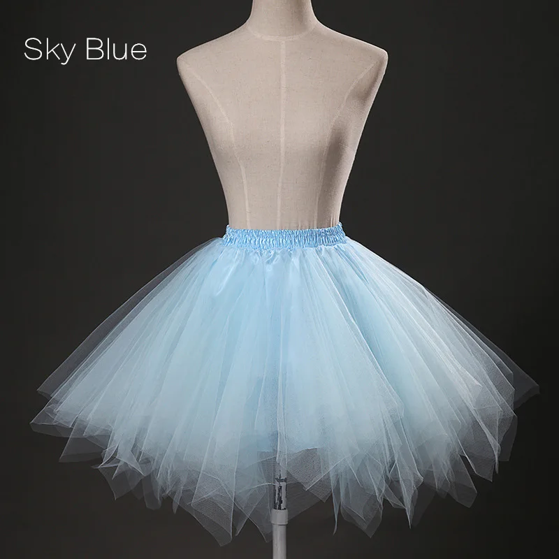 Sky Blue Короткие юбки Лолиты в стиле рокабилли на Хэллоуин с рюшами, Женские винтажные юбки 1950 s, Кринолины, пышная юбка-пачка для танцев, юбка-комбинация, Новинка - Цвет: Sky Blue