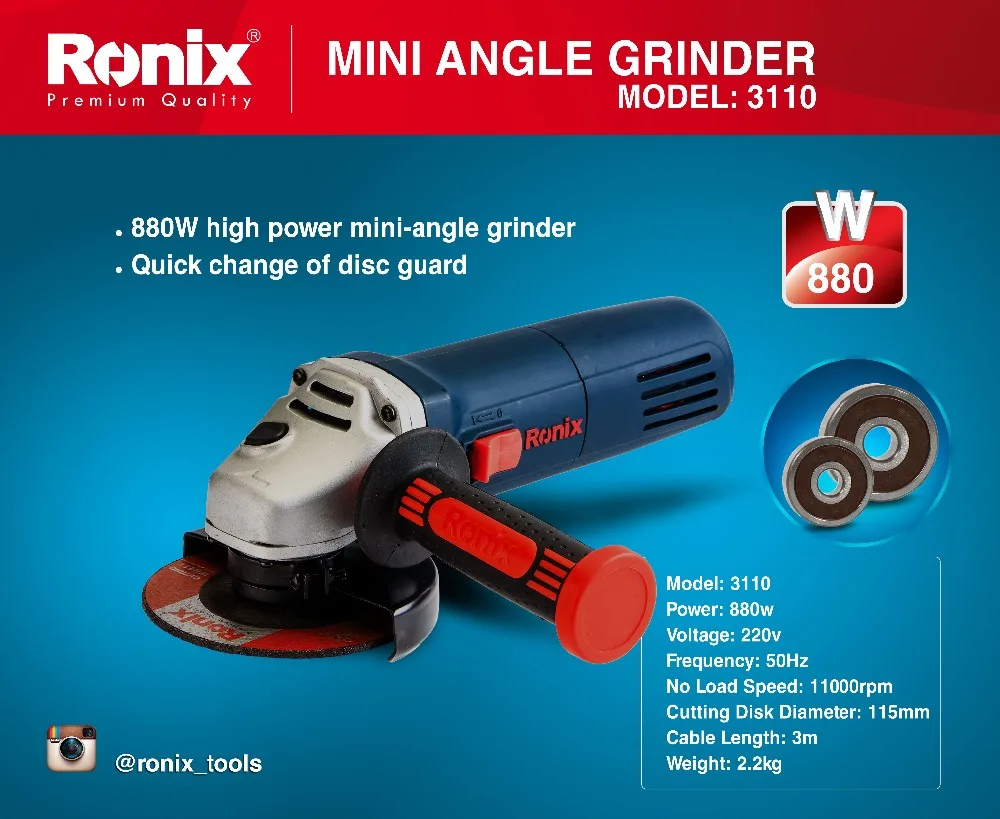 Ronix новый дизайн хит продаж Стоковая угловая шлифовальная машина 710 Вт 115 мм