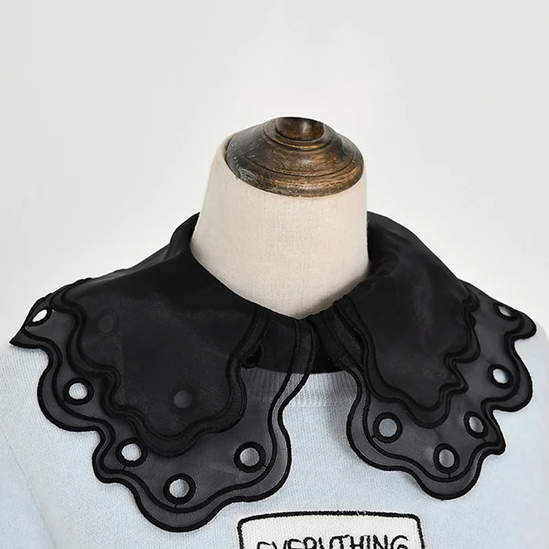 Рубашка с имитацией воротника для женщин белый/черный Цвет вышивка Съемная