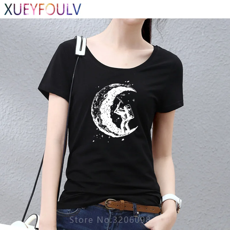 Одежда высшего качества Модные копать луна печати Для женщин футболка тонкий