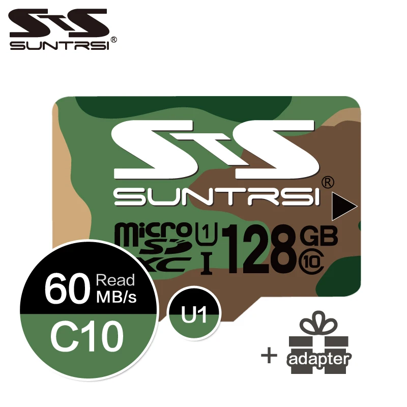 Suntrsi зеленый камуфляж Micro SD карта 128 ГБ/64 Гб/32 ГБ/16 Гб класс 10 высокая скорость для
