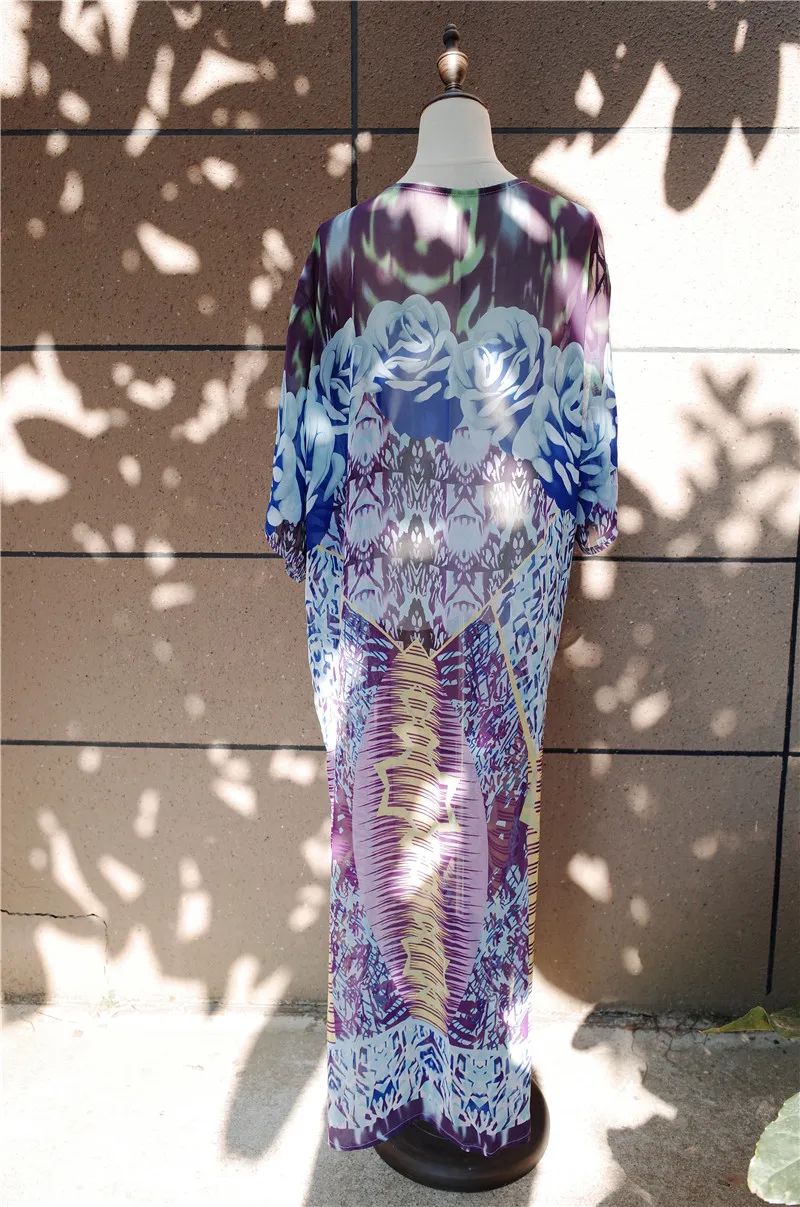 Прозрачное шифоновое парео Пляжная туника купальник накидка бохо принт половина