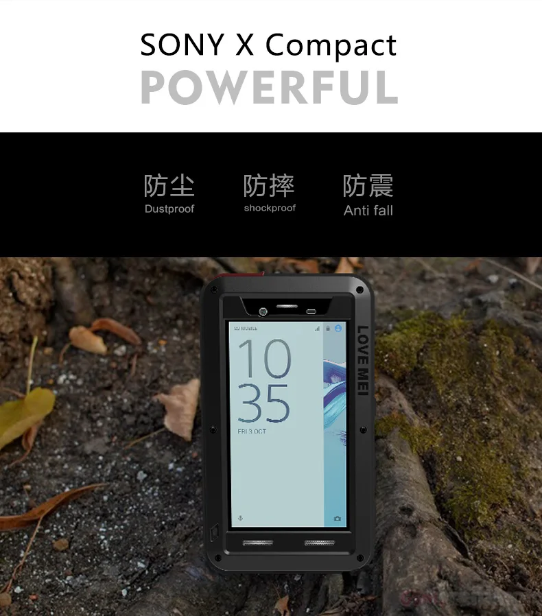 for Sony Xperia X Compact F5321 Case LOVE MEI Shock Dirt Proof Water Resistant Metal Armor Cover Phone Mini capa |