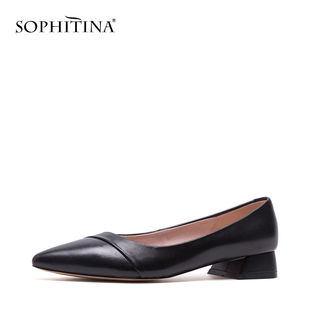 

SOPHITINA New Casual Women's Pumps Hot Sale Sheepskin Slip-On Lady Shoes Concise Mature Pointed Toe Turned-over Edge Pumps PO61