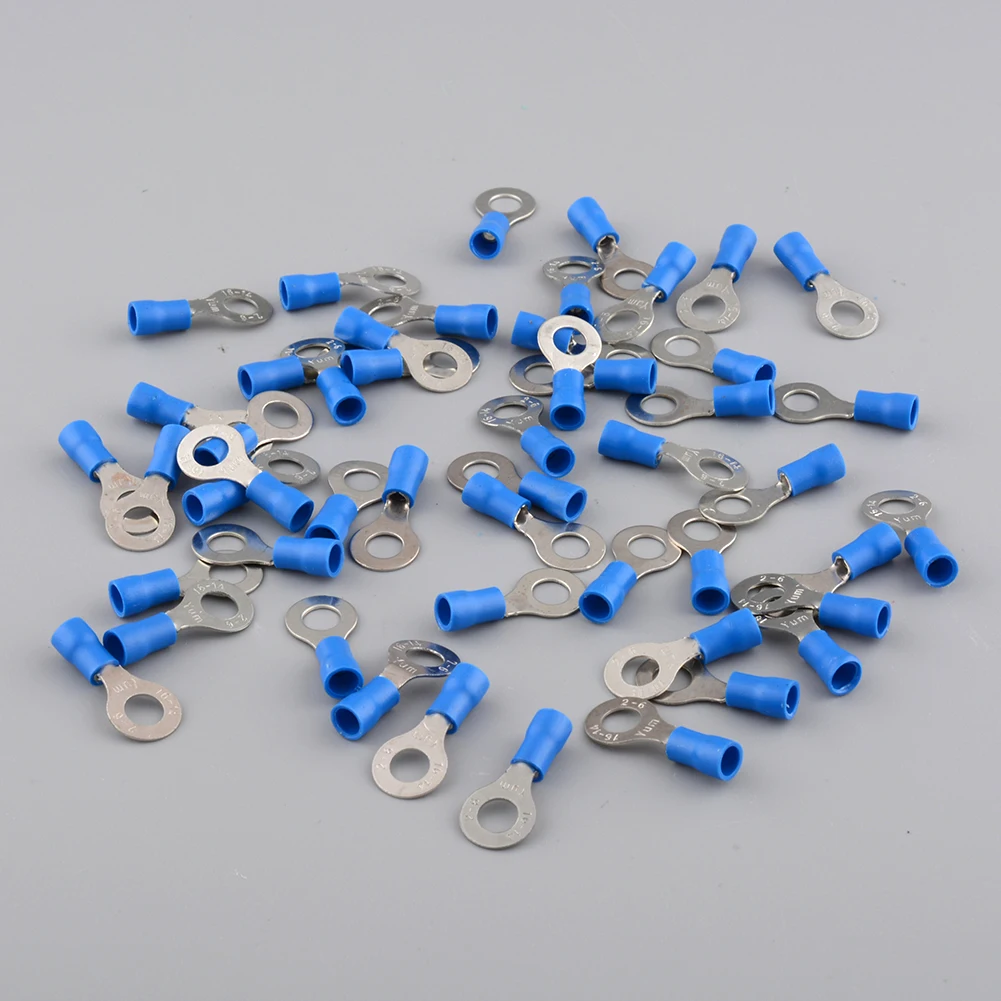 

50pcs Blue 6.4mm Insulated Ring Electric Cable Wire Crimp Terminals for Car