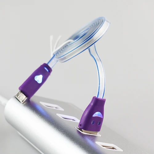 Фиолетовый Sovawin Smile, светодиодный кабель Micro USB, 7 цветов, 1 м, плоский светильник-лапша, кабель для зарядки Microusb, для samsung, htc, для телефона на базе Android - Цвет: Фиолетовый