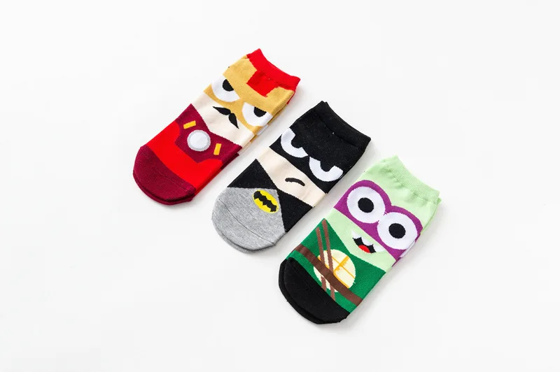 7 пара/лот мужские короткие носки Harajuku Новинка летние короткие носки мультфильм ниндзя Бэтмен Супермен Спайдермен Капитан Америка Мстители