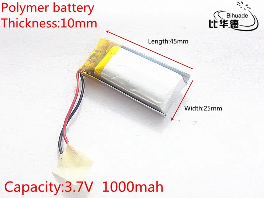 3,7 V 1000mAh 102545 литий-полимерный Li-Po литий-ионный аккумуляторный аккумулятор ячейки для Mp3 MP4 MP5 GPS PSP mobile bluetooth