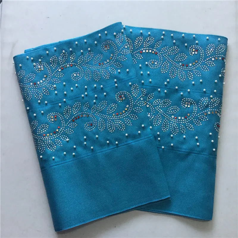 Королевский синий цвет ASO OKE headtie с камнями и бусинами нигерийский геле повязка на голову в африканском стиле ткани кружева высокого качества 3 шт./лот он-23