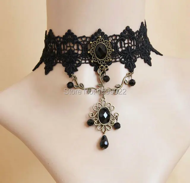 Женское Ожерелье в стиле стимпанк винтажные подвески черное кружевное Стразы