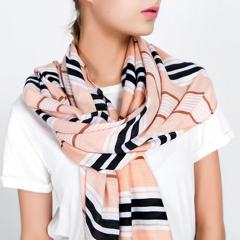 

Women Scarf Winter Autumn Striped Soft Pashmina Cotton Linen Tassel Bandana Neck Scarves Ladies Shawl Wraps 185*93 CM
