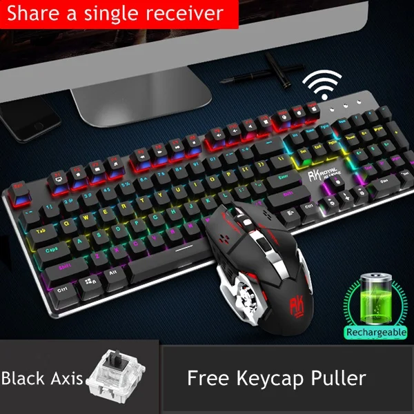 K and M Black Axis Royal Kludge RK 935 2,4G беспроводной/проводной двойной режим перезаряжаемая Механическая игровая клавиатура и мышь набор различные режимы светильник - Цвет: K and M Black Axis