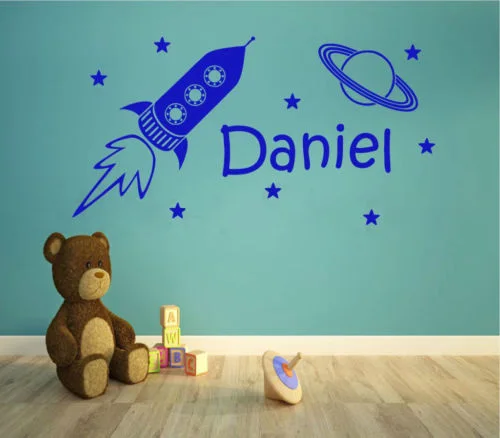 

CP56 персонализированные именные детские обои с изображением космических кораблей, виниловые настенные наклейки для детей