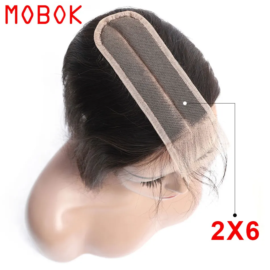 MOBOK 2x6 средняя часть закрытия малазийские прямые волосы естественные расширения remy волосы 8-22 дюймов швейцарская шнуровка с детскими волосами