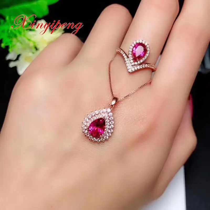 Xin yi peng 925 silver plated gold inlaid natural topaz female jewelry suit for women fine S925 | Украшения и аксессуары