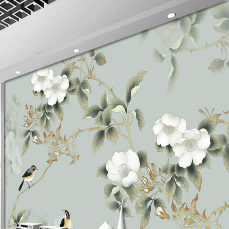 Пользовательские 3d обои ручная роспись цветок птица картина американская