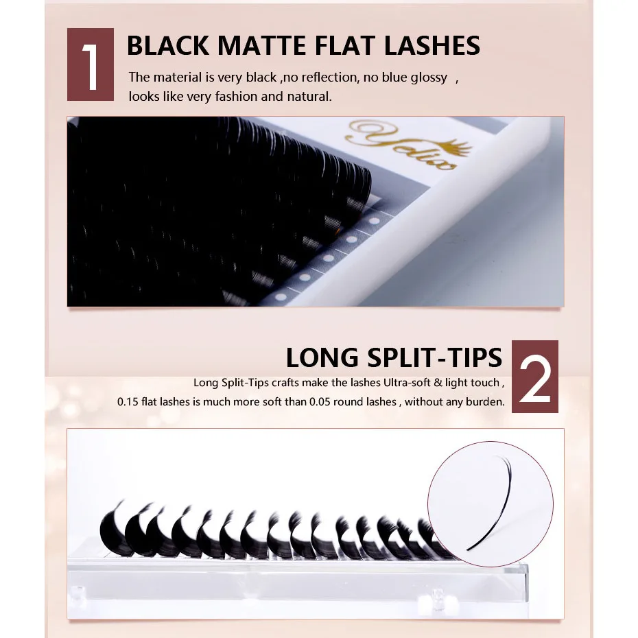 8pcs / lot False Natural Ellipse eyelashes Matte Individual Eyelash Extension Mink Flat Lashes Extensions Split-tips 16 lines |
