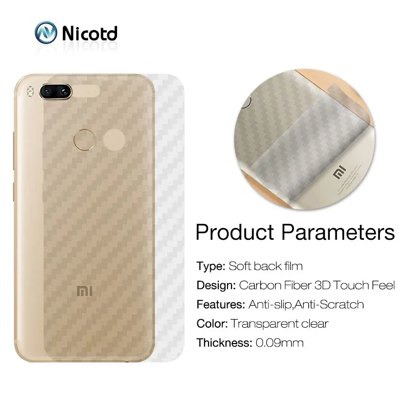 Защитная 3d пленка Nicotd из углеродного волокна для задней панели Xiaomi Mi A1 5X A2 6X 8 SE