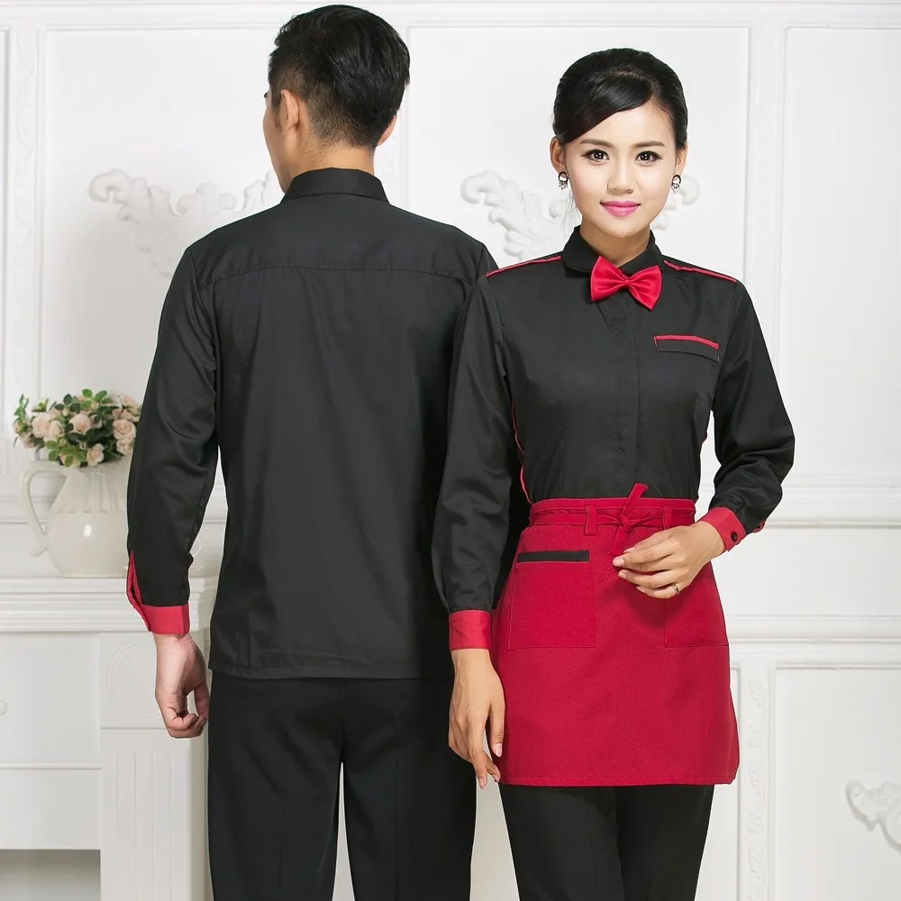 Hotel Waitress Overalls Jacket Dining Chinese Restaurant Women's Uniform Cafe Fast Sood Shop Long Sleeves Waiter Men Shirt H2352 |