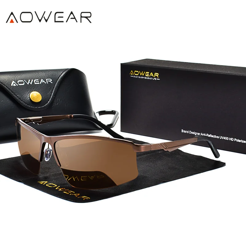 AOWEAR солнцезащитные очки без оправы мужские поляризованные Роскошные качественные алюминиевые магниевые ретро солнцезащитные очки для мужчин Gafas De Sol Hombre