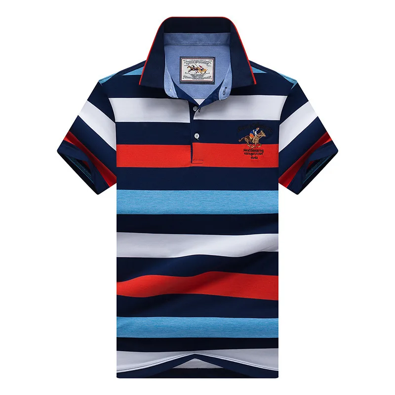 Grand Hommes Broderie Полосатое поло Chemises Slim Fit с отложным воротником Col Raye Polo Chemises Hommes Nouveau Coton поло для мужчины