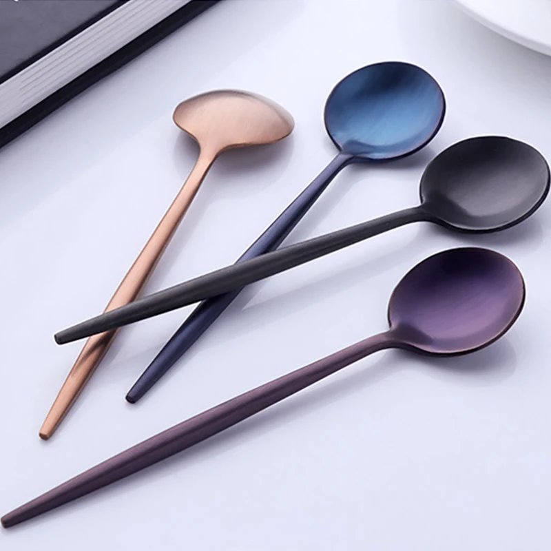 6pcs Stainless Steel Small Tea Spoon Flatware Set Mini Teaspoon Cutlery Ice Cream Colorful Coffee Spoons | Дом и сад