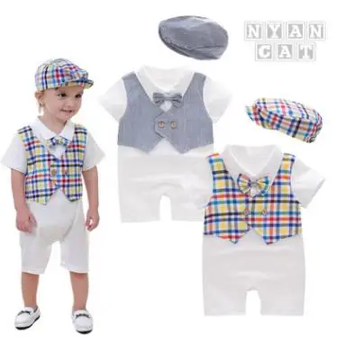 Summer Baby Clothes Boys Gentleman Short Sleeves Bodysuits Kids Wear Retail |