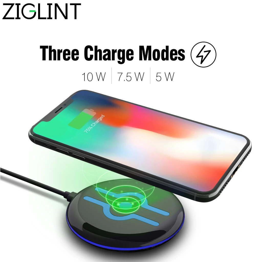 ZIGLINT 7 5 Вт Qi Беспроводное зарядное устройство для iPhone 8 Plus X 10 быстрая