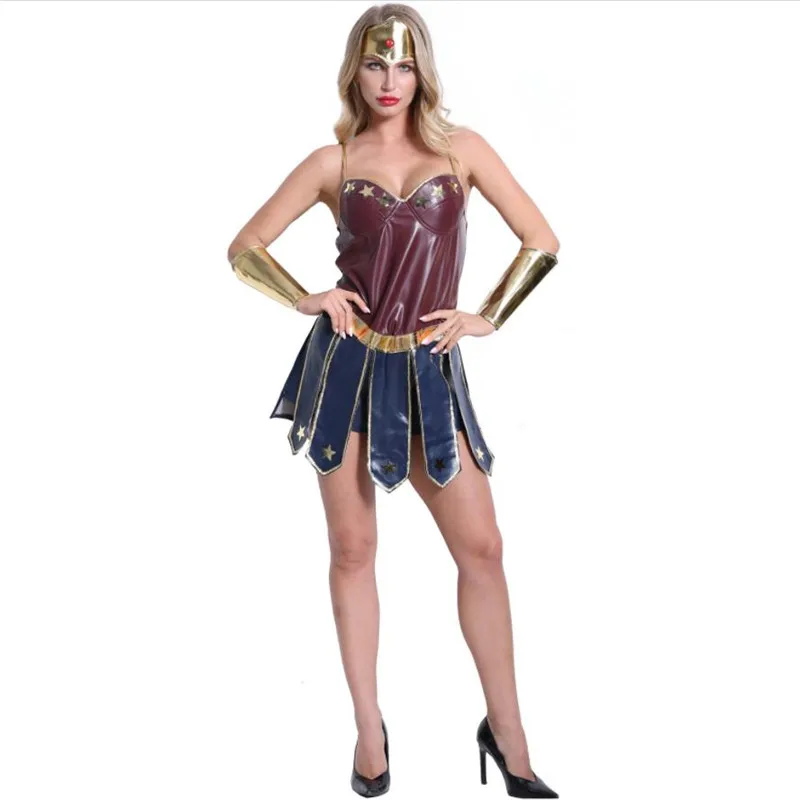 Wonder woman/комплекты костюмов для косплея; платье для взрослых; платье супергероя на Хэллоуин; платье принцессы Дианы из темискиры; детское платье для девочек - Цвет: Бежевый