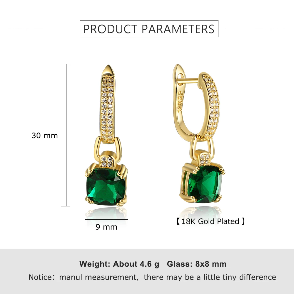 Женские серьги-подвески с зеленым кубическим цирконием классические ювелирные
