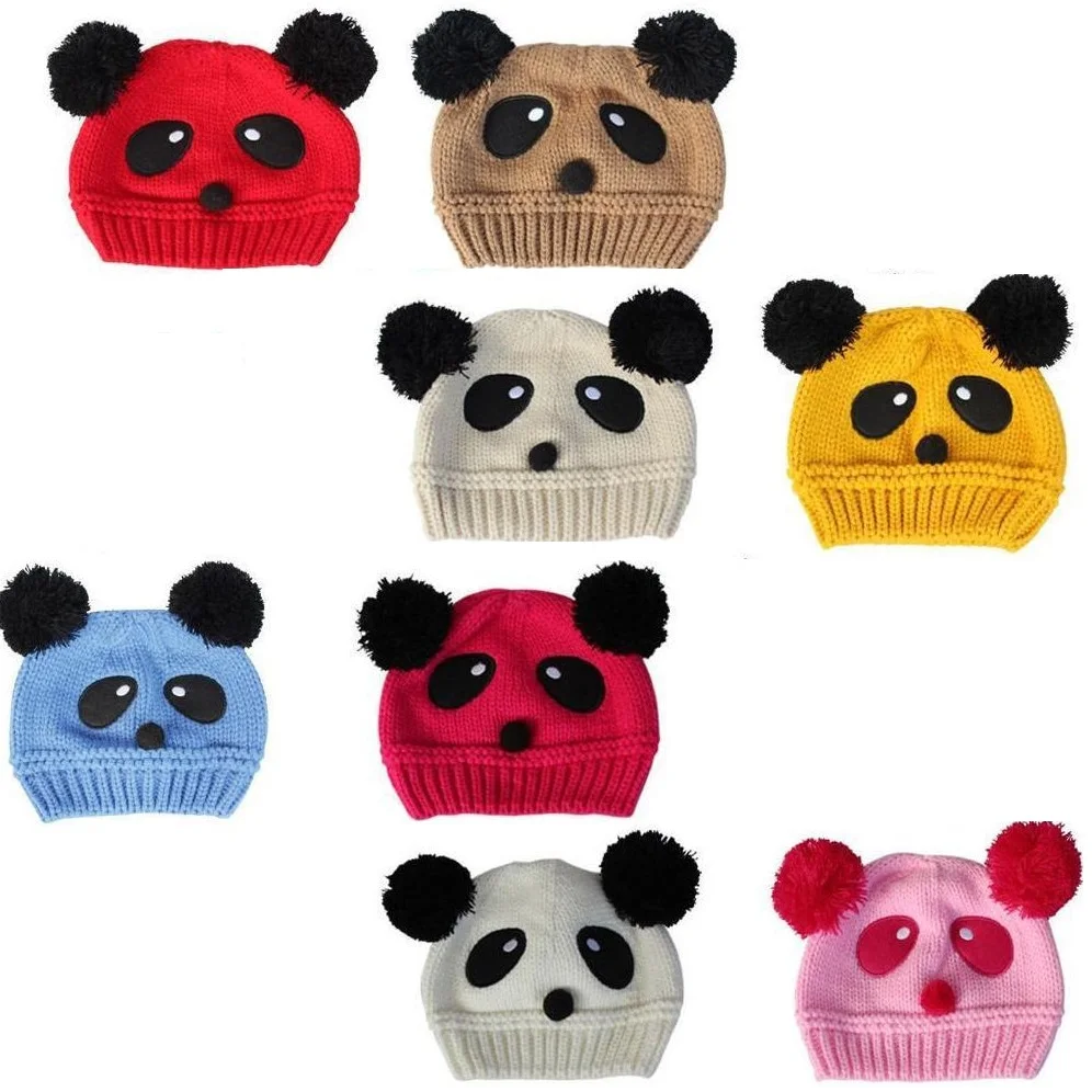 Panda Knitted Baby Girls Hats for Bebes Wool Newborn Cap Kids winter hat Boys Beanie Child Bucket Hat Bonet Knitting | Детская одежда и