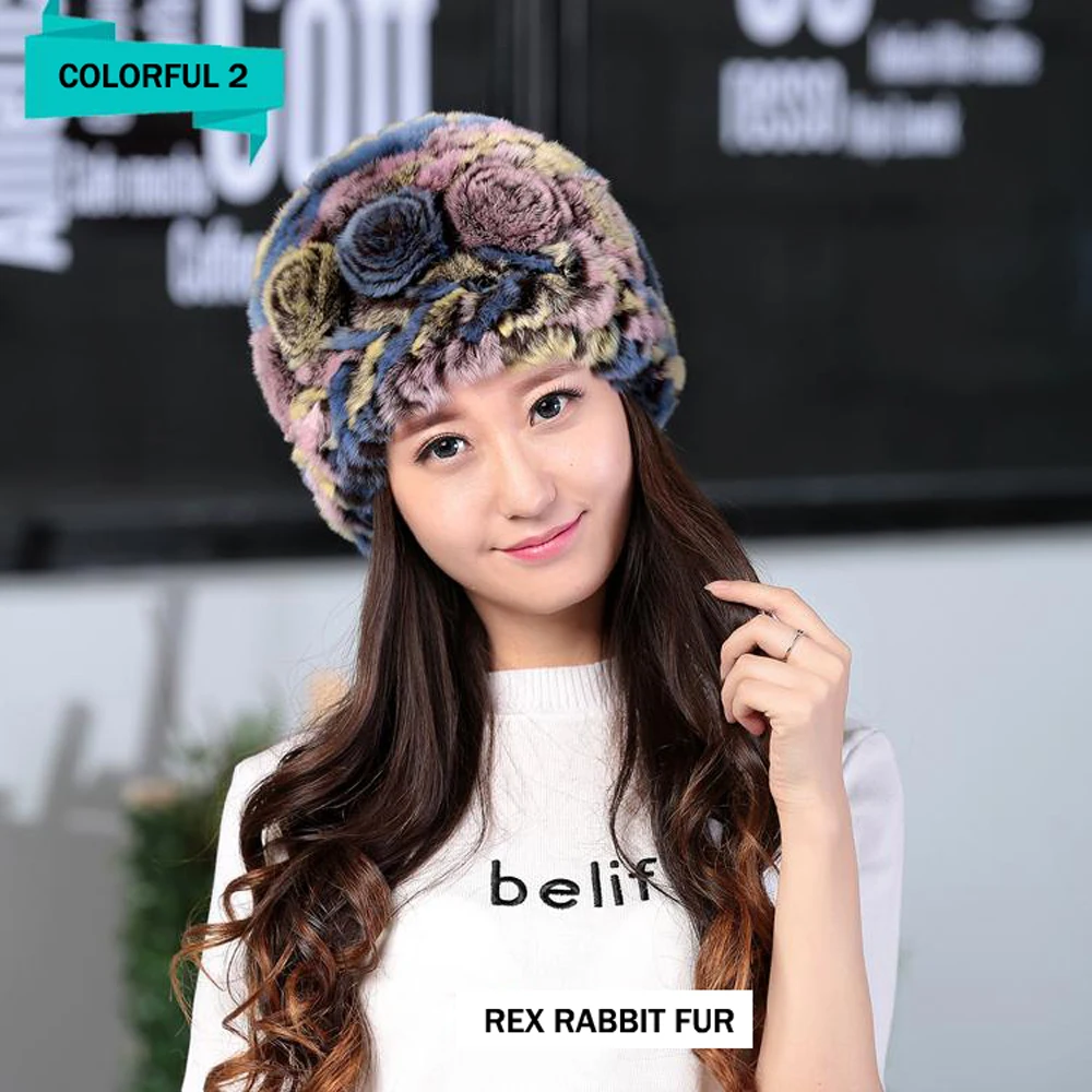 2020 натуральный Лисий мех шапки из меха кролика рекс вязаный полосатый для женщин