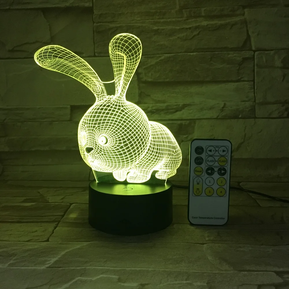 Cartoon Rabbit Bunny Nightlight 3D USB touch switch Remote Control Acrylic 7 Color Gradient Atmosphere Lamps Kids Gifts 3D-615 | Лампы и