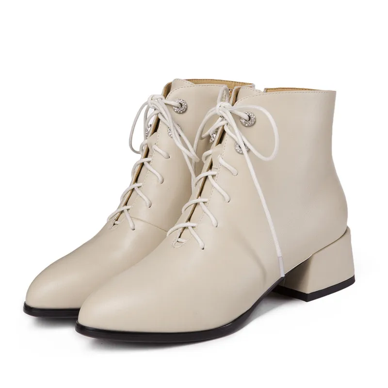 beige 4CM LVABC2018New/Женская обувь из лакированной кожи; цвет красный, черный; туфли-лодочки на толстом низком каблуке; повседневная обувь из искусственной кожи на платформе со шнуровкой и круглым носком; большие размеры 34-43 - Цвет: beige 4CM