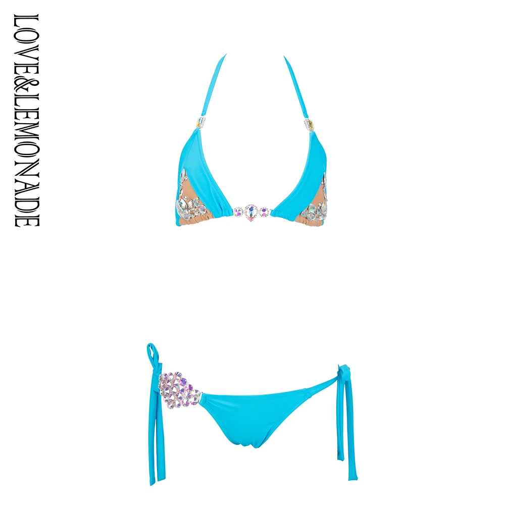 Женское пляжное бикини LOVE &amp LEMONADE голубое разноцветное из бисера модель LM1095 |