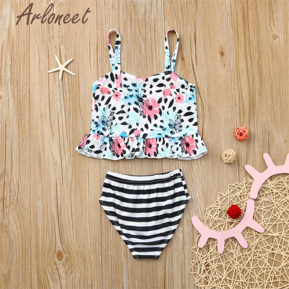ARLONEET детская одежда купальники для девочек цветочный топ с оборками полосатые