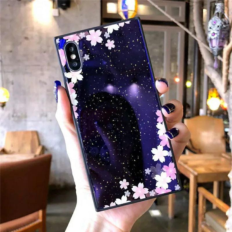Красивые цветы square чехол для iPhone X 6 6s 7 8 Мода Закаленное стекло Мягкий край