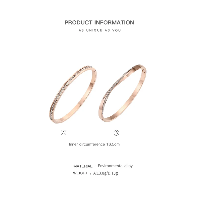 Женский браслет ZEGL Простой из титановой стали розового золота с холодным ветром