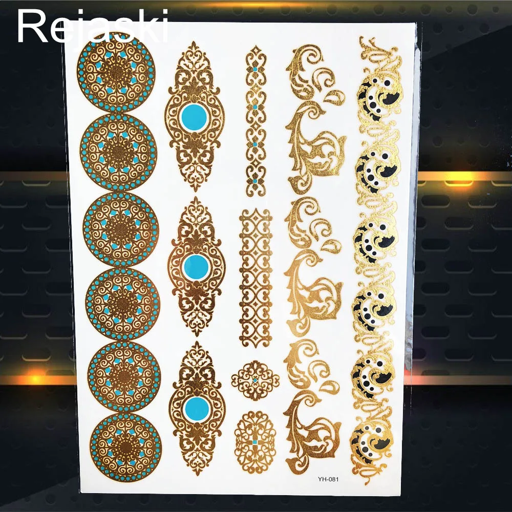 Серьги Henna Mandala золотые металлические наклейки для татуировок девушек рук цепей