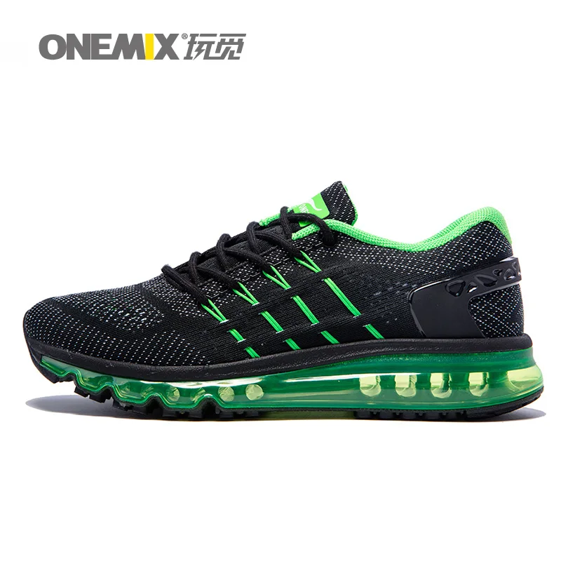 ONEMIX Air/женская спортивная обувь для мужчин; сетчатая уникальная обувь; язык; спортивные кроссовки; Черная дышащая Спортивная обувь; кроссовки с подушкой; 8 - Цвет: Black Green M