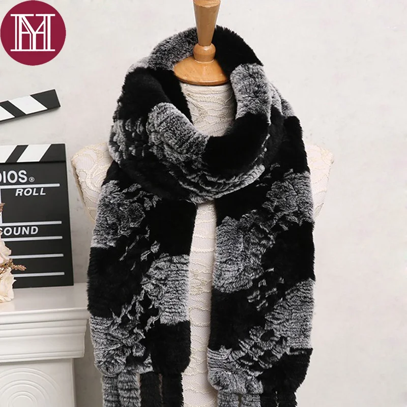 Модный брендовый женский шарф для девочек вязаные шарфы из 100% натурального меха